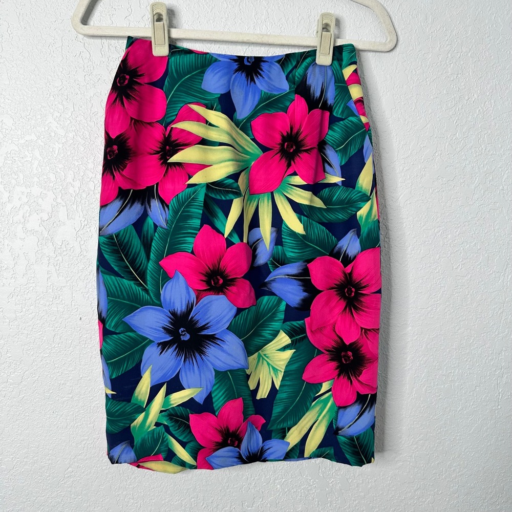 Dana Buchman tropical Floral Pencil Skirt 100% Silk size 4